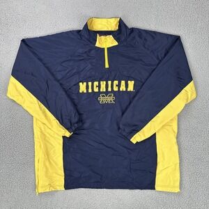 VTG Y2K Cadre Michigan Wolverines 1/4 Zip Windbreaker Men 2XL Blue Embroidered